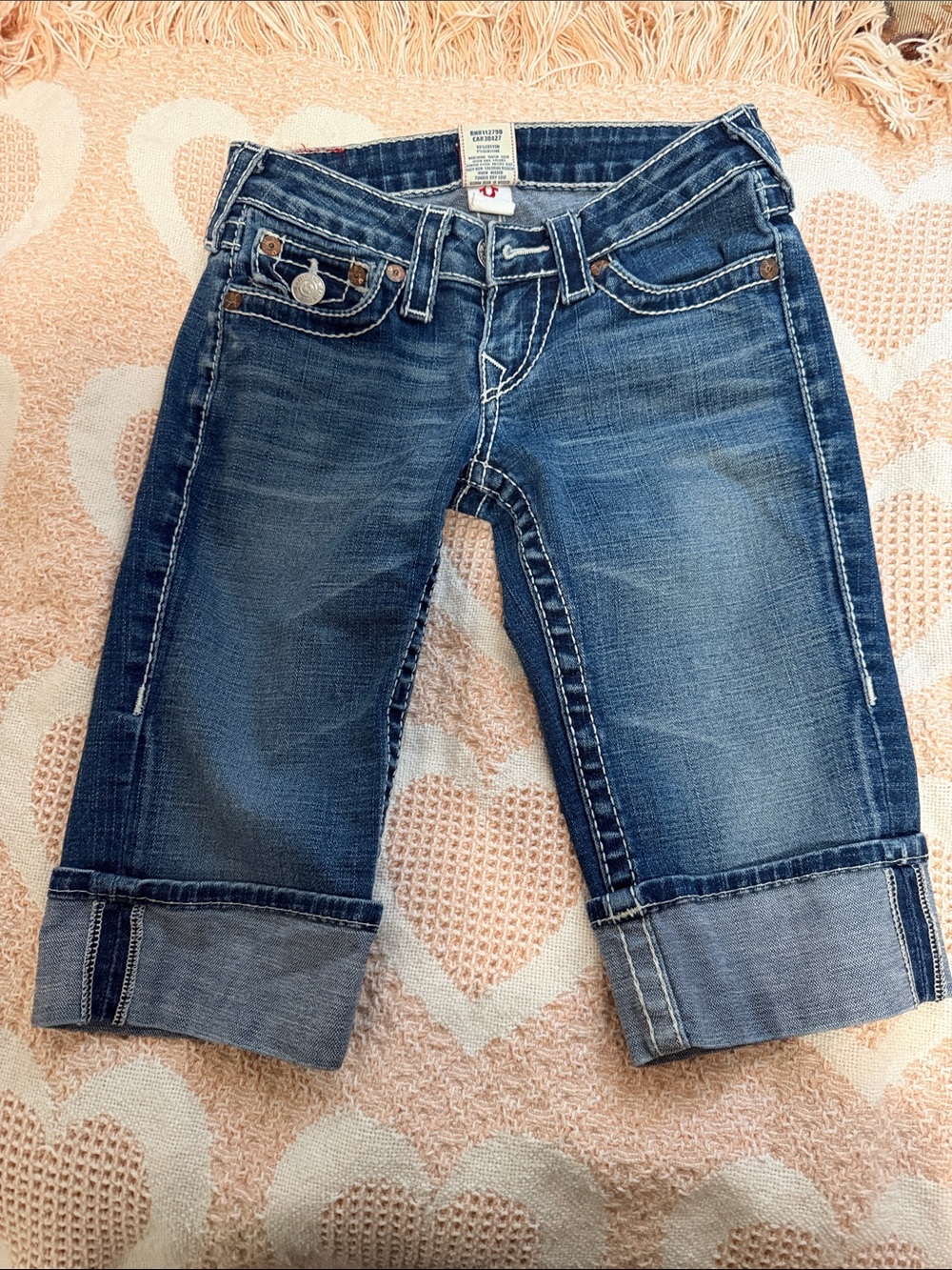 True Religion Blue Cuffed Denim Capris